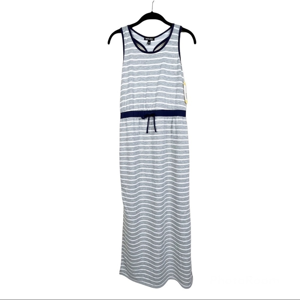 NWT Stitch Fix Moon & Stars Gray Navy Mimi Sleeveless French Terry Maxi Dress L